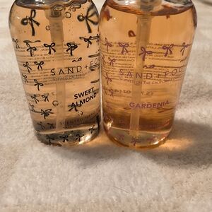 Sand + fog pink bow glass hand soaps